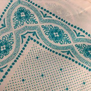 Anne Klein Lion Logo Japan Womens Vintage Scarf Teal Ivory Dot Floral 21" Square